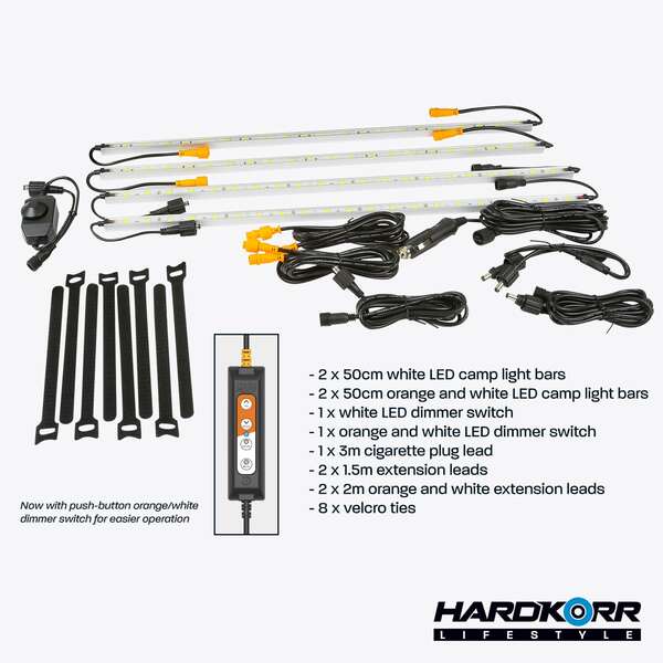 HARDKORR LIFESTYLE 4 BAR ORANGE/WHITE LED CAMPING LIGHT KIT - HKLSCAMP4 3