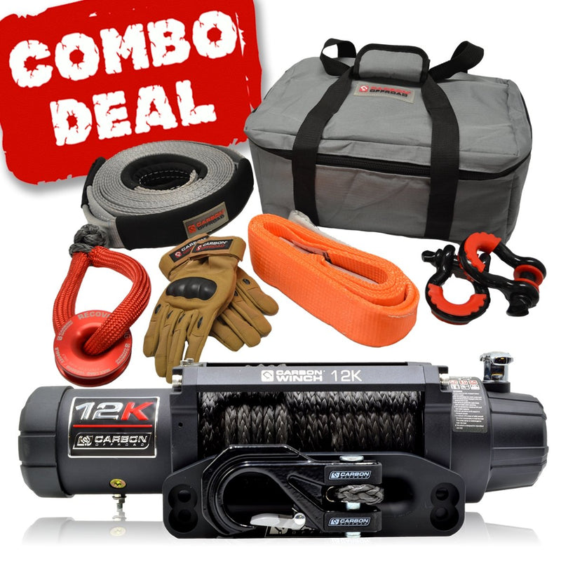 Load image into Gallery viewer, Carbon V.3 12000lb Winch Black Hook and Recovery Combo Deal - CW-12KV3-COMBO2 3
