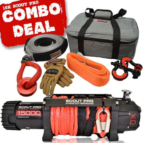 Load image into Gallery viewer, Carbon Scout Pro 15K Winch and Recovery Kit Combo - CW-XD15-COMBO6 2
