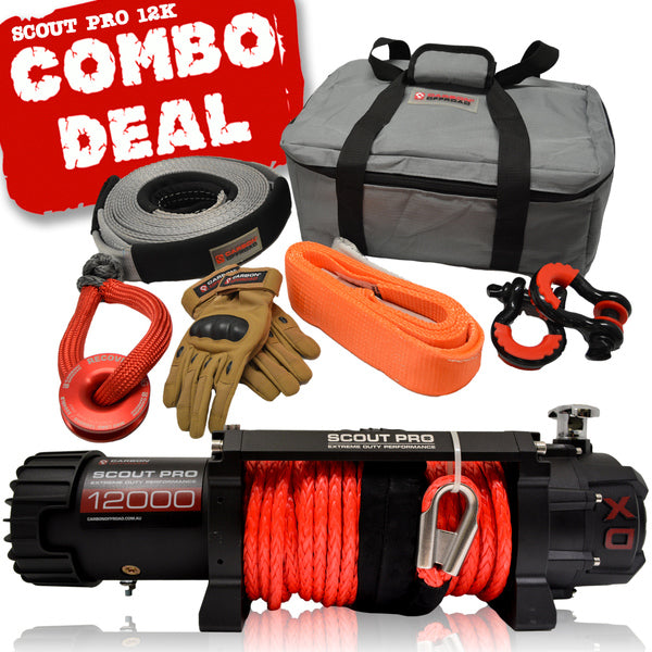 Load image into Gallery viewer, Carbon Scout Pro 12K Winch and Recovery Kit Combo - CW-XD12-COMBO7 2
