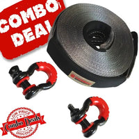 Thumbnail for Carbon 20m 8T Winch Extension Strap and 2 x Bow Shackle Combo Deal - CW-COMBO-8TWES-SHAK45 1