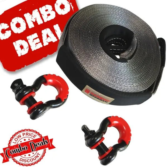 Carbon 20m 8T Winch Extension Strap and 2 x Bow Shackle Combo Deal - CW-COMBO-8TWES-SHAK45 1