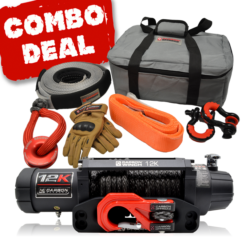 Load image into Gallery viewer, Carbon V.3 12000lb Winch Red Hook and Recovery Combo Deal - CW-12KV3R-COMBO2 1
