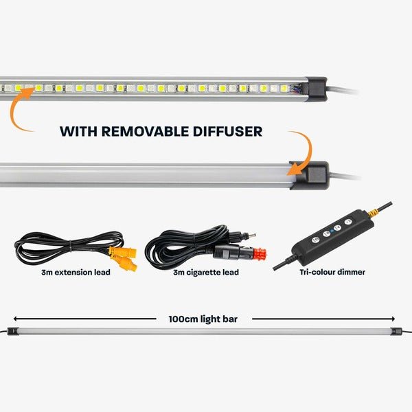 Load image into Gallery viewer, HARDKORR 100CM (1M) TRI-COLOUR LED LIGHT BAR KIT WITH DIFFUSER - RBWTOR100CIGD 1
