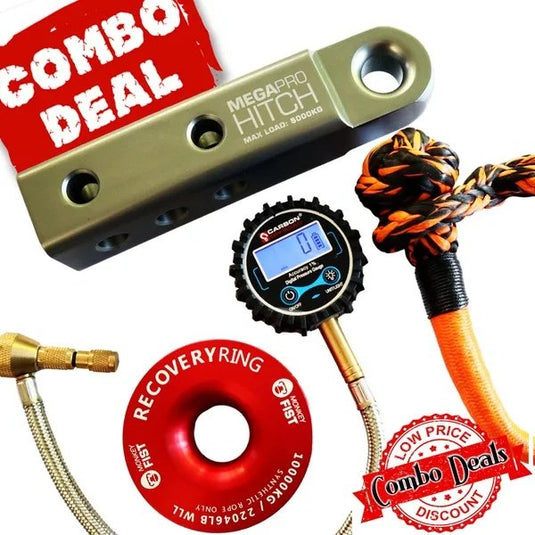 MegaPro Hitch, Soft Shackle, Tyre Deflator and Recovery Ring Combo - CW-COMBO-H-SS-DD-RR 1